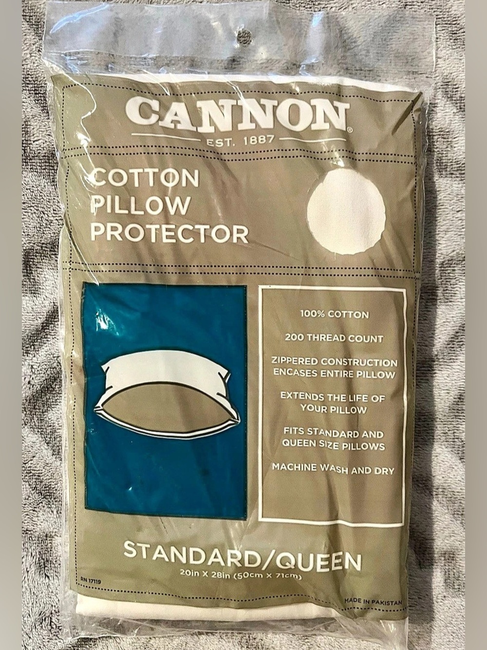 Cannon 100% Cotton Zippered Pillow Protector Standard Queen 20x28 New